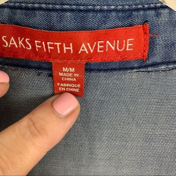 Saks Fifth Avenue Chambray Tunic Laced Neckline - Picture 7 of 10